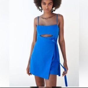 ZARA Cobalt Blue Linen Blend Cut Out Romper Dress Size Small Women's